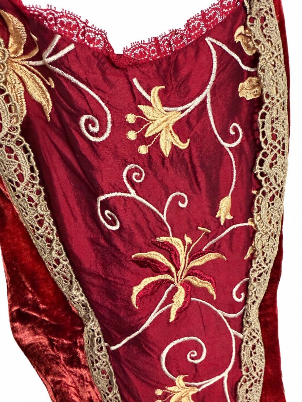 Hale Bob Silk Embroidered Bustier Corset Burgundy Olive M Whimsigoth - Picture 3 of 9